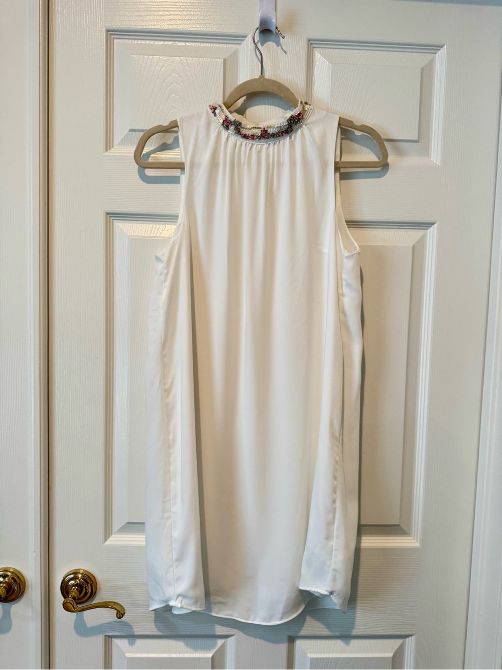 H&M Rhinestone & Sequin Beaded Collar White Shift Dress Bridal Mini Size 8